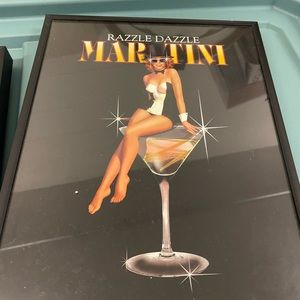 Professionally framed pinup girls in cocktails print